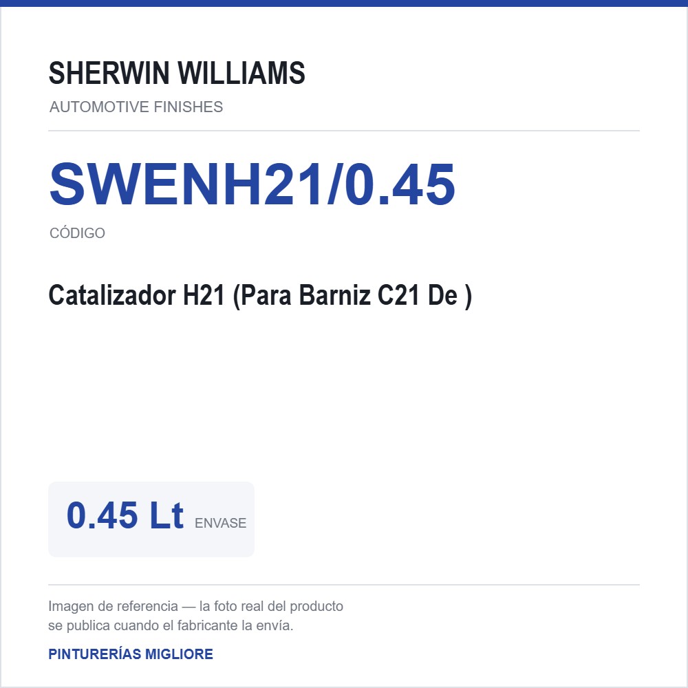 ZSWAF Catalizador H21 0.45 L (Para Barniz C21 De 4.5L) 0.45 Lt