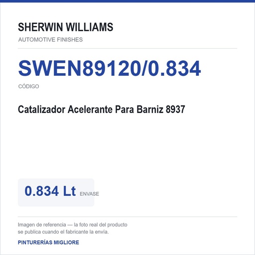 [SWEN89120/0.834] ZSWAF Catalizador Acelerante Para Barniz 8937 0.834 Lt