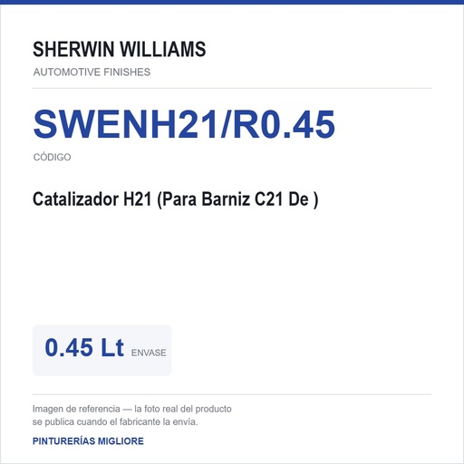 [SWENH21/R0.45] ZSWAF Catalizador H21 0.45 L (Para Barniz C21 De 0.9L) 0.45 Lt