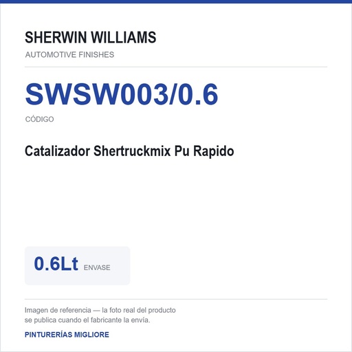 [SWSW003/0.6] ZSWAF Catalizador Shertruckmix Pu Rapido 0.6Lt
