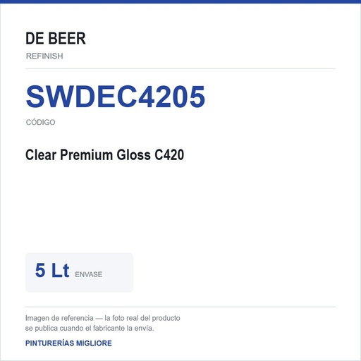 [SWDEC4205] Debeer - (64500C420) Clear Premium Gloss C420 5 Lt