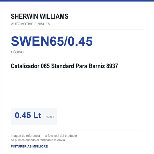 [SWEN65/0.45] ZSWAF Catalizador 065 Standard Para Barniz 8937 0.45 Lt 